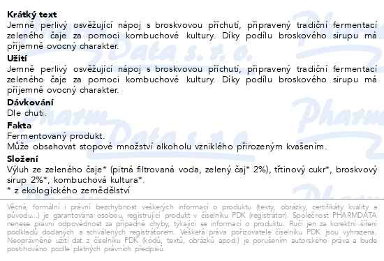 Příbalový leták - Allnature Kombucha Broskev BIO 330ml