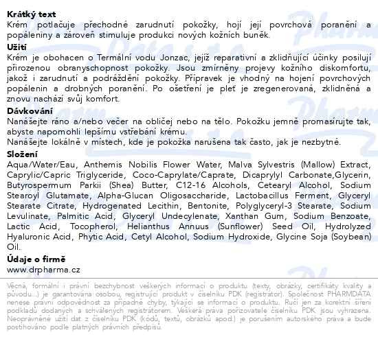 Příbalový leták - JONZAC REACTIVE Zázračný krém BIO 100ml