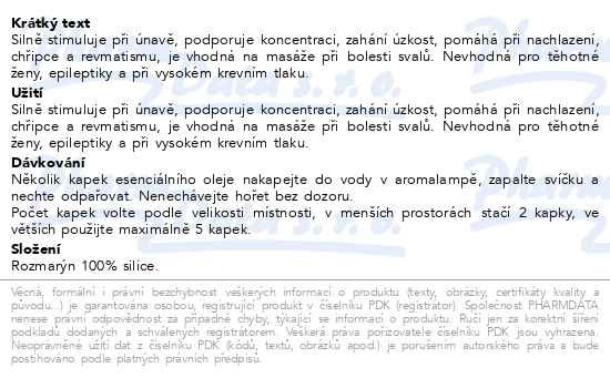 Příbalový leták - Allnature Esenciální olej Rozmarýn 10ml
