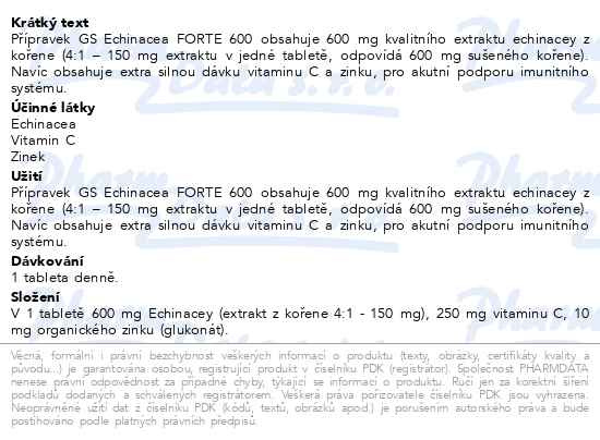 Příbalový leták - GS Echinacea FORTE 600, 30 tablet