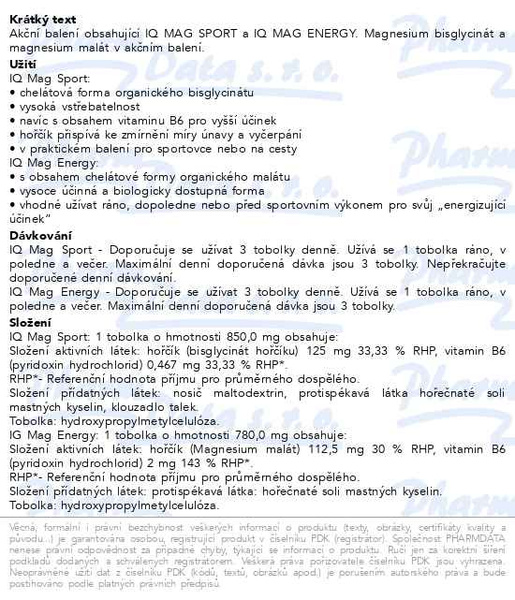 Příbalový leták - IQ Mag Organic Magnesium Sport+Energy cps.140+40