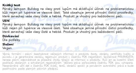 Příbalový leták - BULLDOG Anti-Dandruff Shampoo proti lupům 300ml