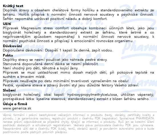 Příbalový leták - Magnesium stress comfort cps.60 Generica