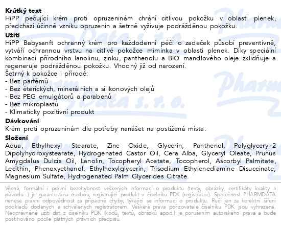 Příbalový leták - HiPP BABYSANFT Krém k denní péči o zadeček 75ml
