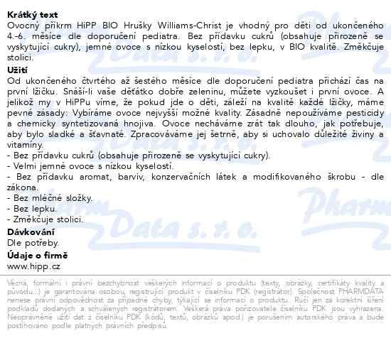 Příbalový leták - HiPP OVOCE BIO Hrušky Williams-Christ 125g