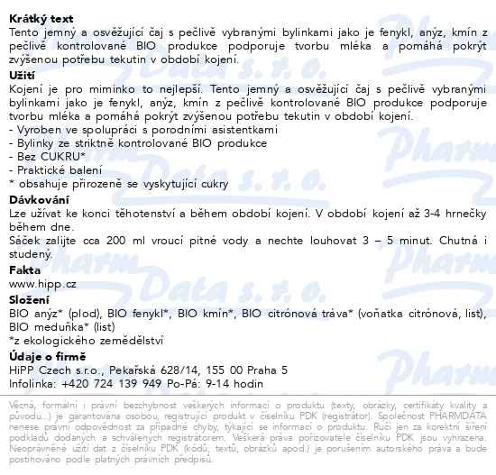 Příbalový leták - HiPP MAMA ČAJ SÁČKY BIO Pro kojící matky 20x1.5g