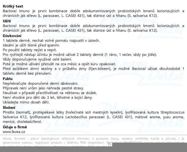 Příbalový leták - Favea Bactoral IMUNO 10 tablet, 2+1 pack