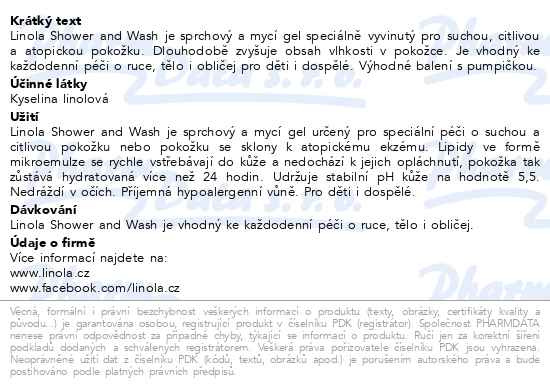 Příbalový leták - Linola Shower and Wash 500ml
