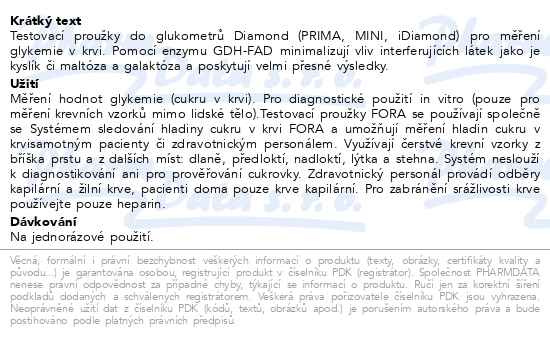 Příbalový leták - FORA Diamond Testov.proužky ke glukom.TD-4365 50ks