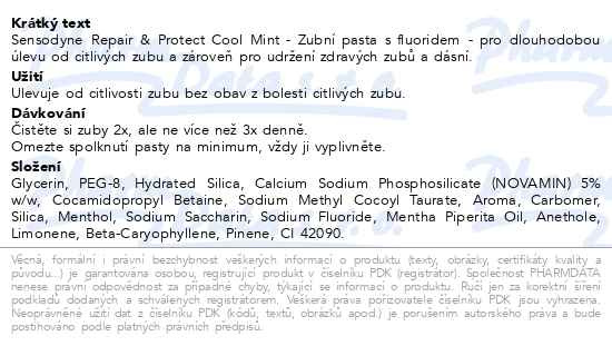 Příbalový leták - Sensodyne Repair&Protect Cool Mint zub.pasta 75ml