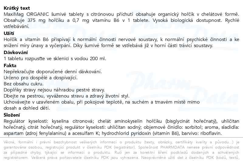 Příbalový leták - MaxiMag Organic 20 šumivých tablet