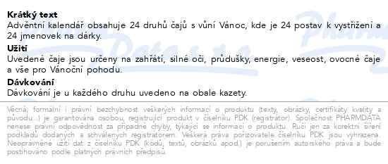 Příbalový leták - LEROS bylinný adventní kalendář s betlémem 24 sáčků