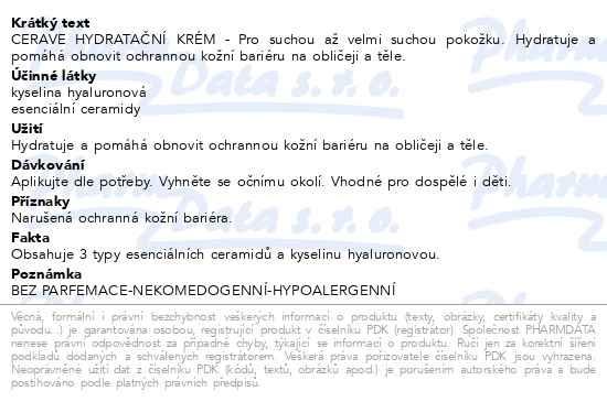 Příbalový leták - CERAVE Hydratační krém 454ml