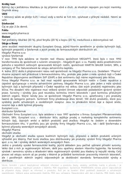 Příbalový leták - Megafyt Bylinný čaj pro kojící maminky s jestřabinou 20x1.5g