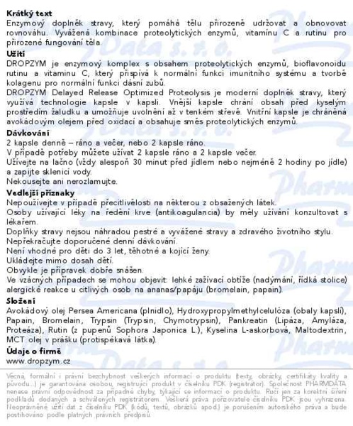 Příbalový leták - DROPZYM Enzymový komplex cps.30