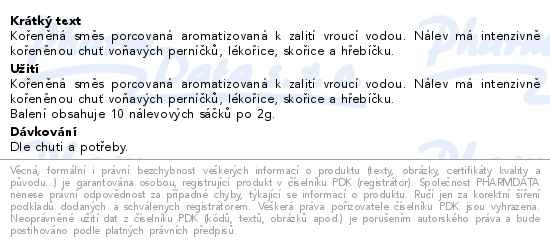 Příbalový leták - Megafyt Kořeněný pan Perníček 10x2g