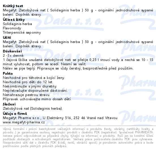 Příbalový leták - Megafyt Zlatobýlová nať 50g