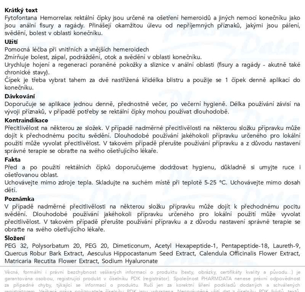 Příbalový leták - Fytofontana Hemorrelax rektální čípky 10ks