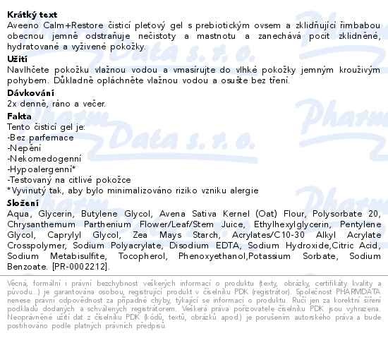 Příbalový leták - Aveeno Calm+Restore čisticí pleťový gel 200ml