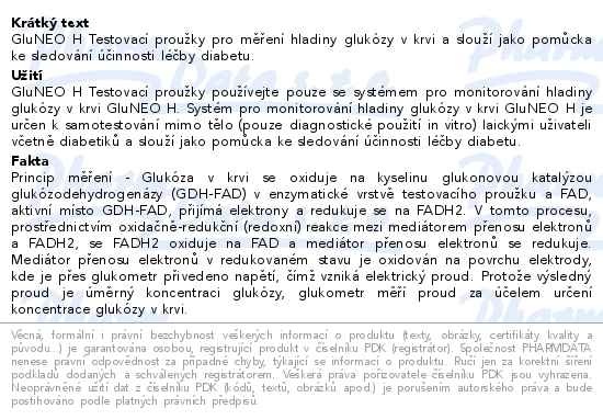 Příbalový leták - GluNEO H Testovací proužky 50ks