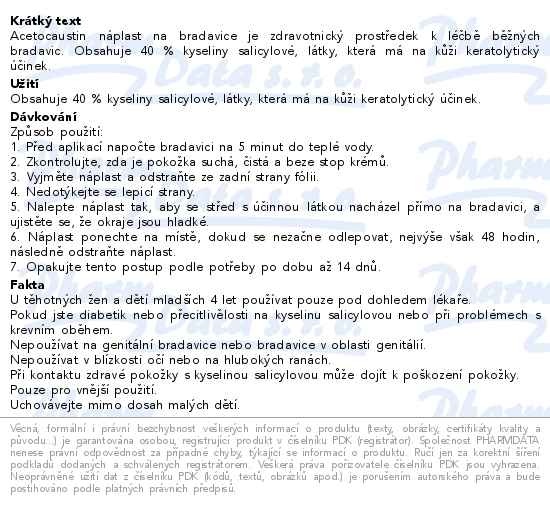 Příbalový leták - Acetocaustin náplast na bradavice 20ks