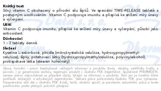 Příbalový leták - GS Vitamin C 500mg se šípky XXL 365 tablet