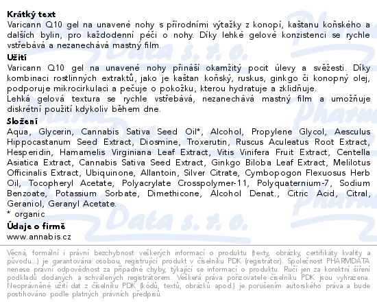Příbalový leták - Annabis Varicann Q10 gel 75ml