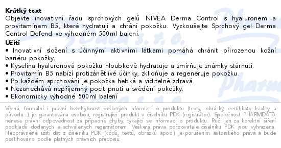 Příbalový leták - NIVEA Derma Control Defend sprchový gel 500ml