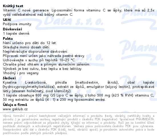 Příbalový leták - GS Vitamin Lipo C 500mg se šípky 90+20 kapslí dárek