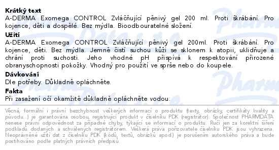 Příbalový leták - A-DERMA Exomega CONTROL Zvláč.pěnivý gel 200ml
