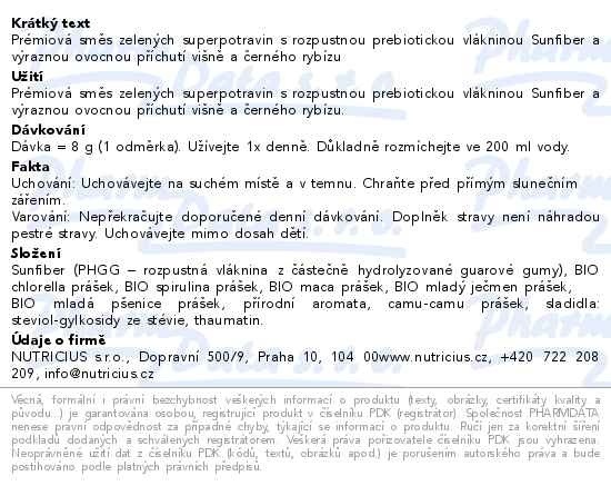 Příbalový leták - NutriGreen Fiber+ višeň-černý rybíz 200g