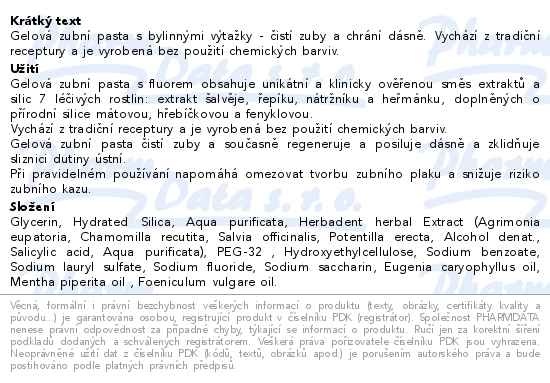 Příbalový leták - HERBADENT bylinná zubní pasta 75g