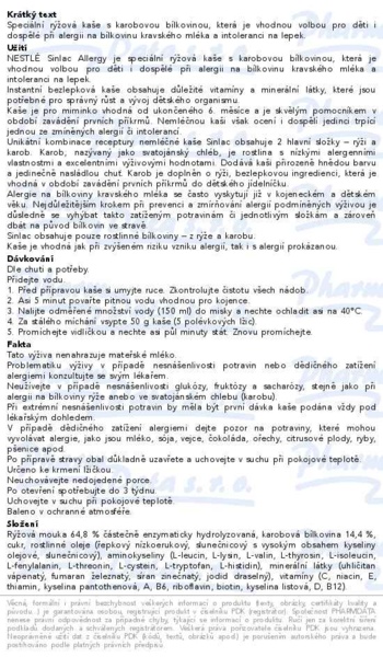 Příbalový leták - NESTLÉ Sinlac Allergy speciální kaše 250g 6m+