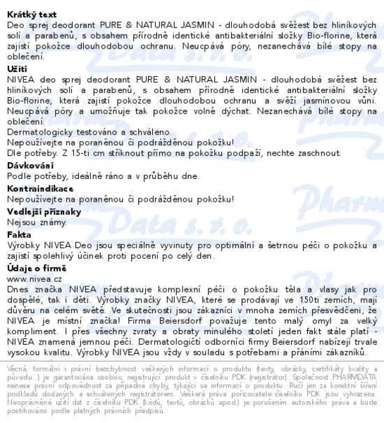 Příbalový leták - NIVEA Sprej deodorant Fresh Pure 150ml