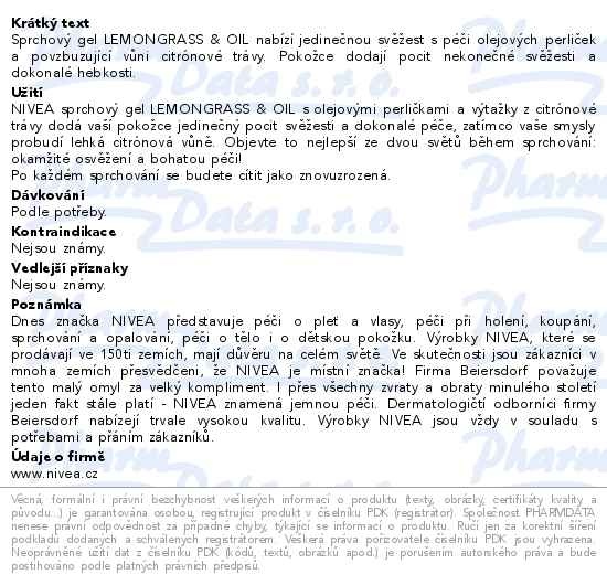 Příbalový leták - NIVEA Osvěžující sprchový gel Lemongrass & Oil 250ml