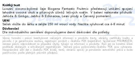 Příbalový leták - Čaj Biogena Fantastic Fruitmix 4 druhy 20ks