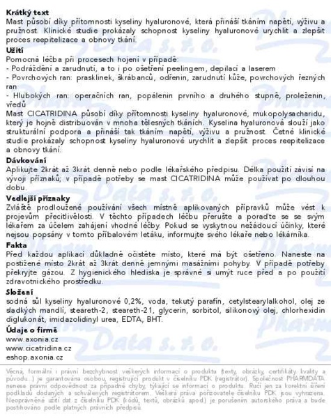 Příbalový leták - Cicatridina mast 60g