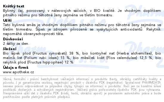 Příbalový leták - Apotheke BIO Pro těhotné s maliníkem čaj 20x1.5g
