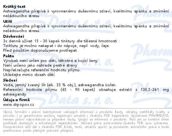 Příbalový leták - Dr.Popov Kapky bylinné Ashwagandha100ml