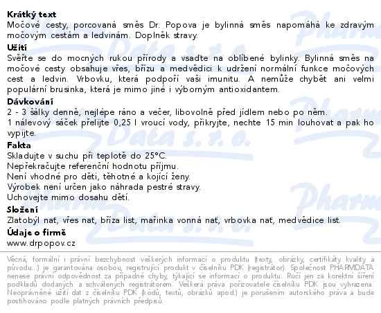 Příbalový leták - Dr.Popov Čaj Močové cesty 20x1.5g