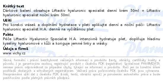 Příbalový leták - VICHY LIFTACTIV Hyaluronic Specialist Dárkový set