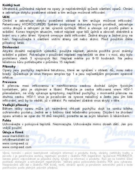 Příbalový leták - COMPEED Náplast na opary 15ks