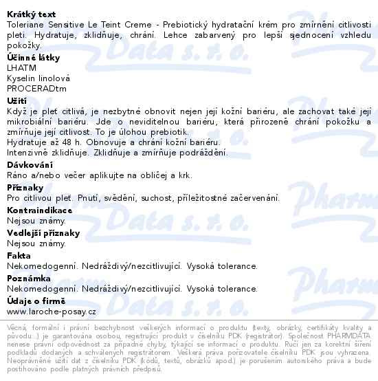 Příbalový leták - LA ROCHE-POSAY Toleriane Sensit. teint light 50ml