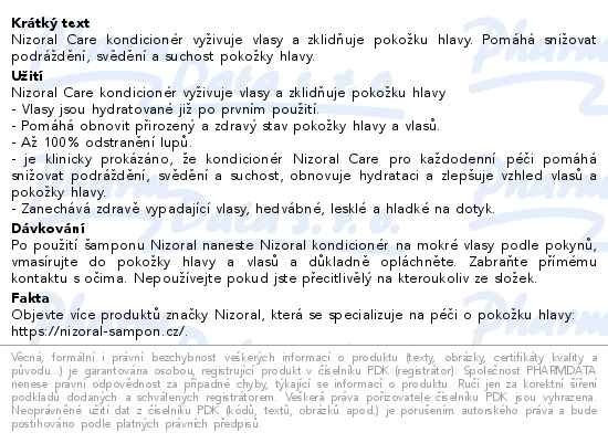 Příbalový leták - Nizoral Care kondicionér 200ml