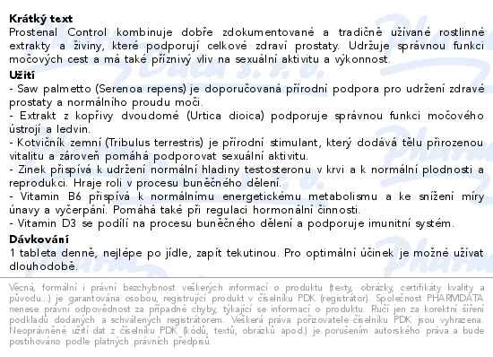 Příbalový leták - Walmark Prostenal Control tbl.90