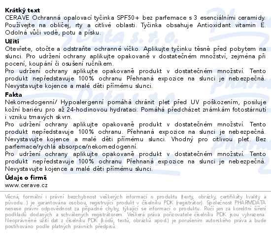 Příbalový leták - CeraVe Ochranná opalovací tyčinka SPF50+ 8g