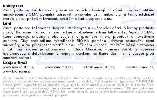 Příbalový leták - Biorepair Peribioma Pro zubní pasta 75ml