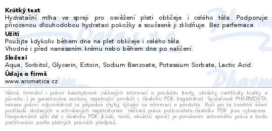 Příbalový leták - AROMATICA Hydratační mlha s ectoinem 100ml