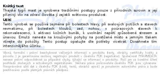 Příbalový leták - Thajská tygří mast Golden Cup balm 8g