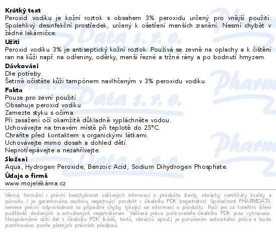 Příbalový leták - Peroxid vodíku 3% 100ml Moje lékárna